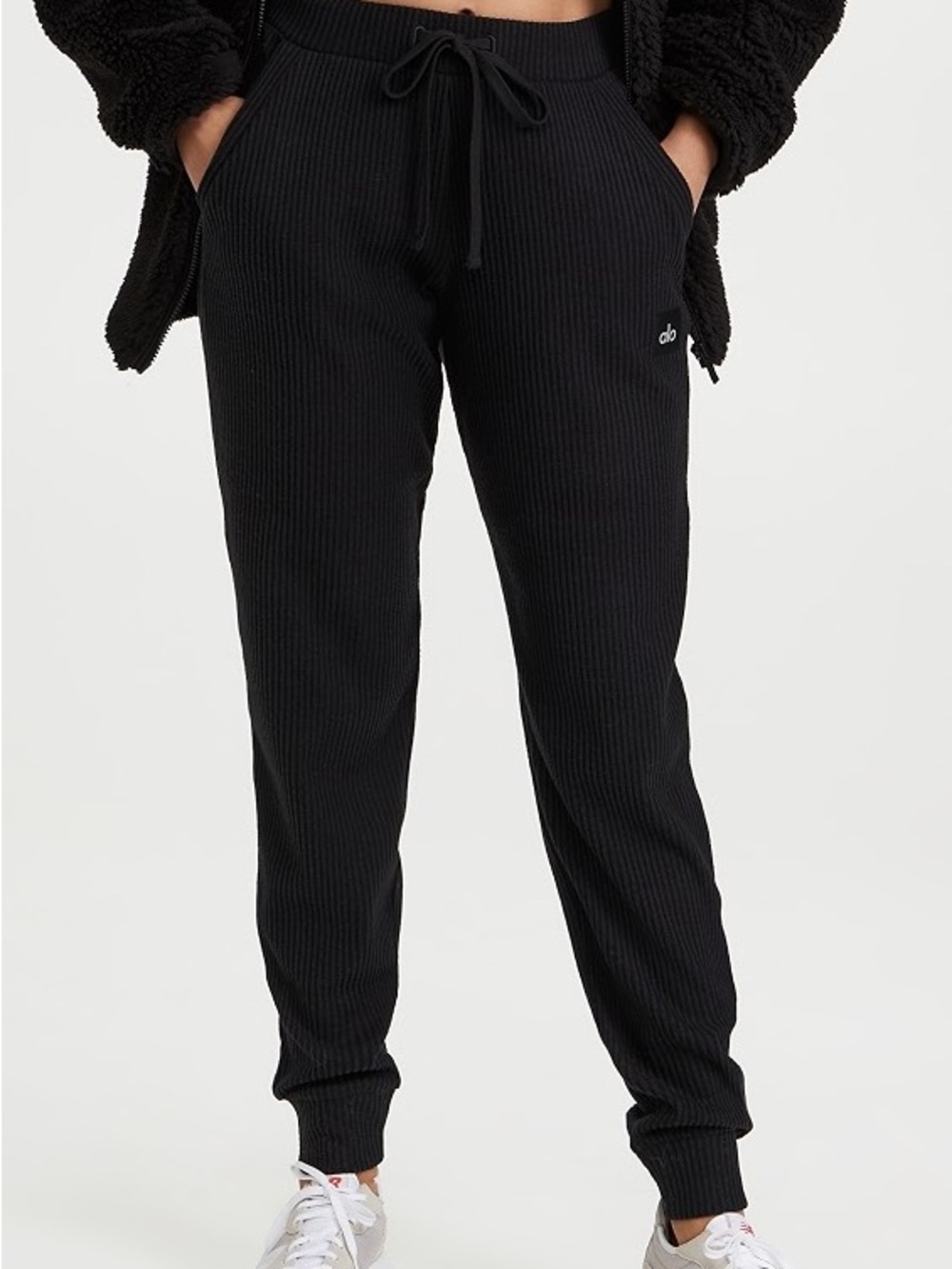 NWT Alo Muse Wide Ribbed Knit Jogger Sweatpants Black Size Medium